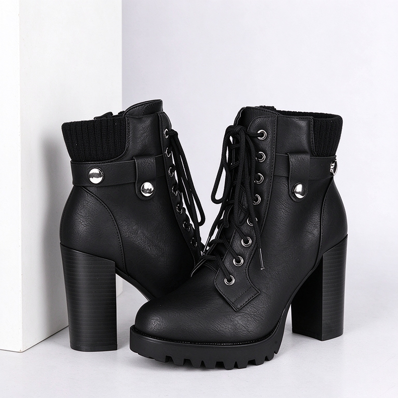 Women’s lace-up platform ankle boots with block heels
