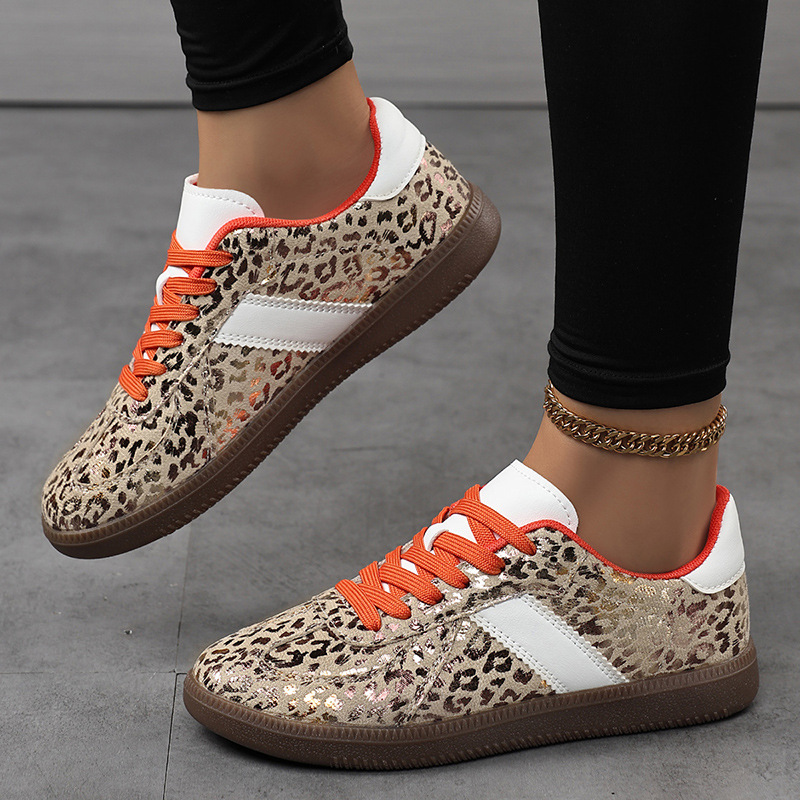 Women's Multicolored Leopard Print Retro Lace-Up Sneakers