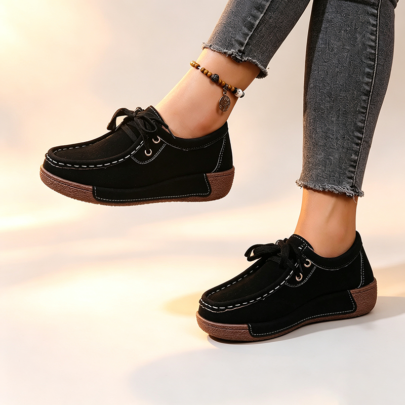 Women's Suede Lace-Up Platform Walking Shoes – Comfortable Sneakers