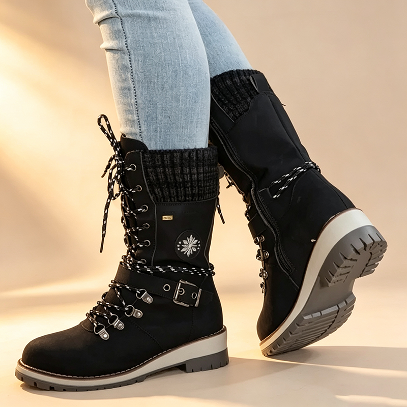 Women's fleece-lined snow boots with knit cuffs