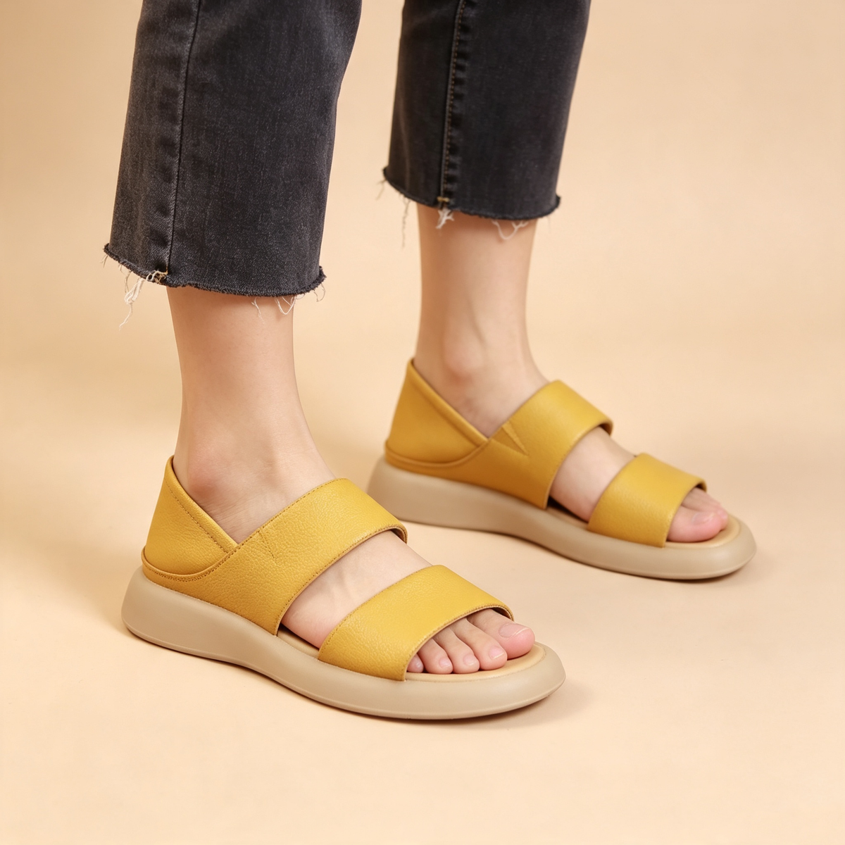 Women's Comfortable Soft Sole Platform Roman Sandals – Open Toe Non-Slip Casual Sandals