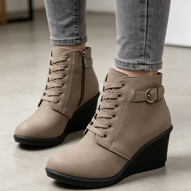 Women's Lace-Up Side-Zip Wedge Ankle Boots