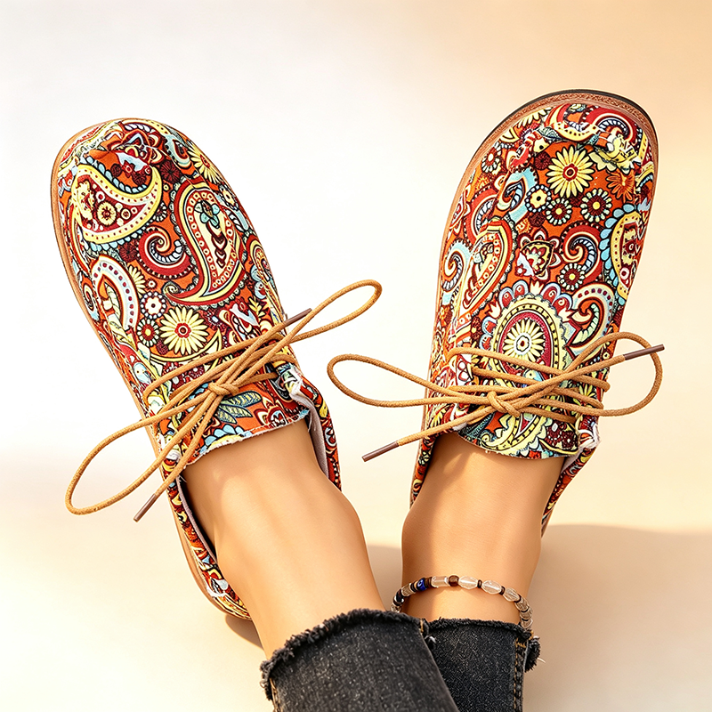 Women's Bohemian Geometric Print Lace-Up Canvas Shoes