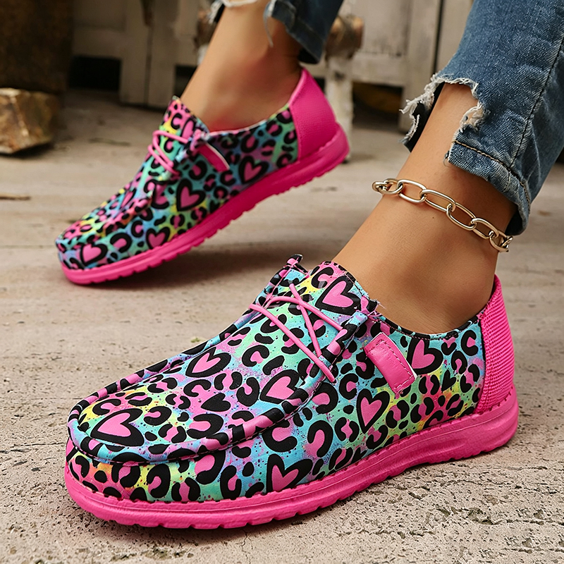 Women's Colorful Heart-Print Leopard Loafers