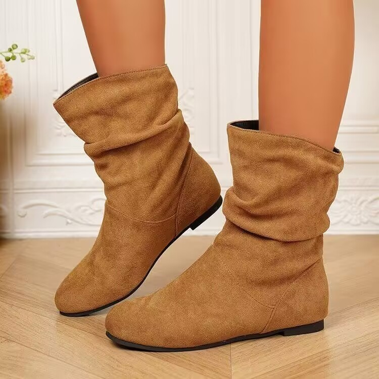 Women's casual ruched flat ankle boots