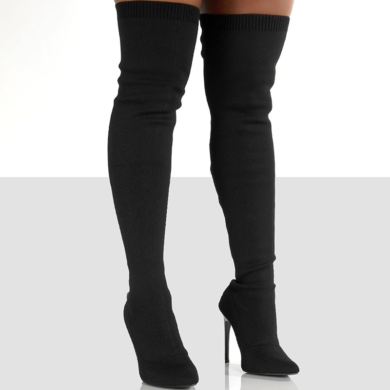 Women's Knitted Pointed-Toe Stiletto Sock Boots