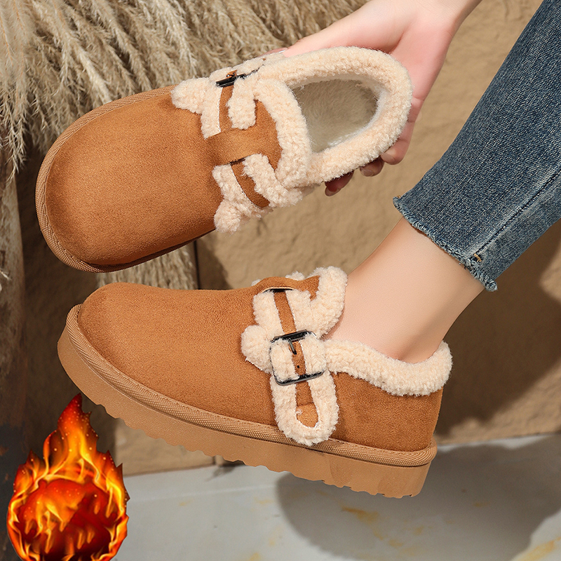 Fleece Lined Buckle Platform Winter Shoes for Women