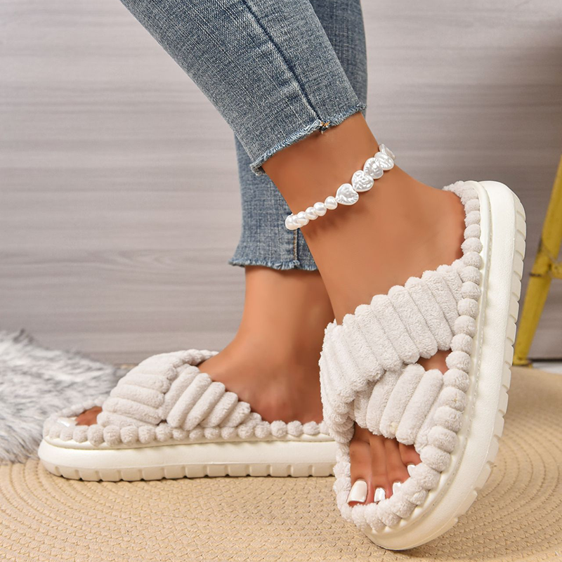 Women's Plush Open-Toe Slippers