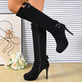 Women Buckle Strap Knee High Heel Boots