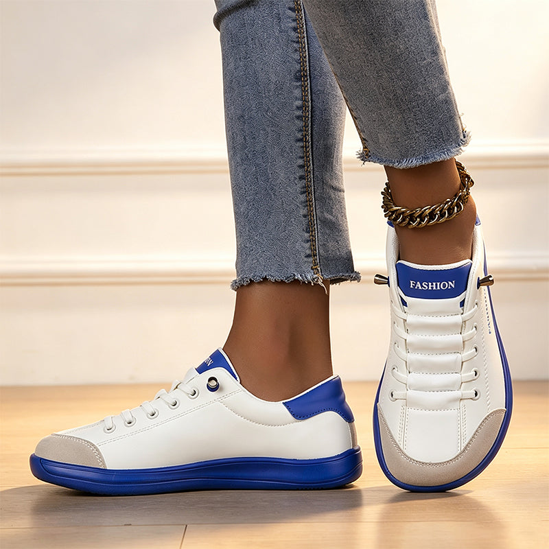 Elastic lace-up color-blocked women's casual shoes