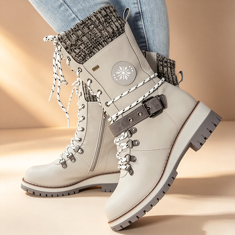 Women's fleece-lined snow boots with knit cuffs