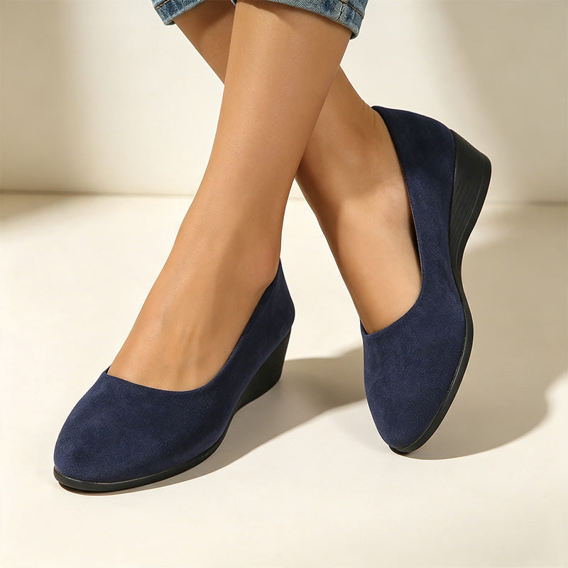 Women's Soft Suede Wedge Pumps Comfort Slip On Low Heel Casual Shoes