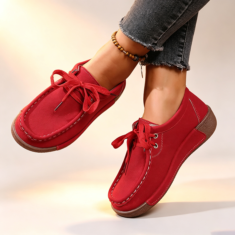 Women's Suede Lace-Up Platform Walking Shoes – Comfortable Sneakers