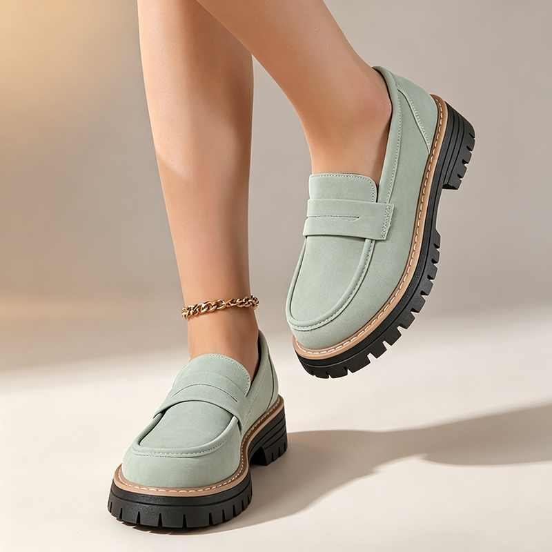 Women's platform slip-on shoes with block heels