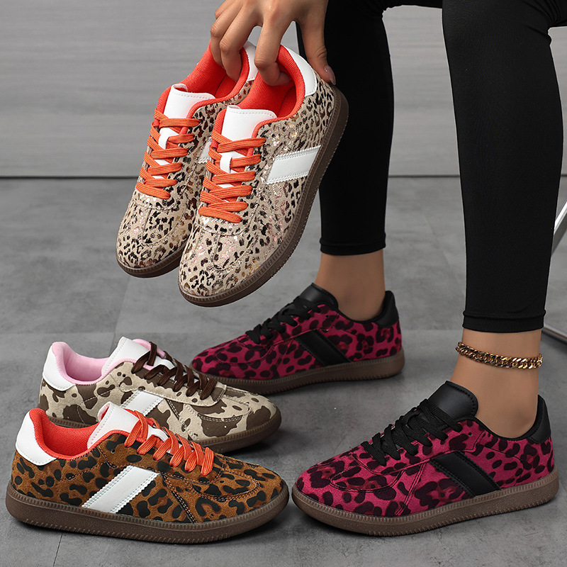 Women's Multicolored Leopard Print Retro Lace-Up Sneakers
