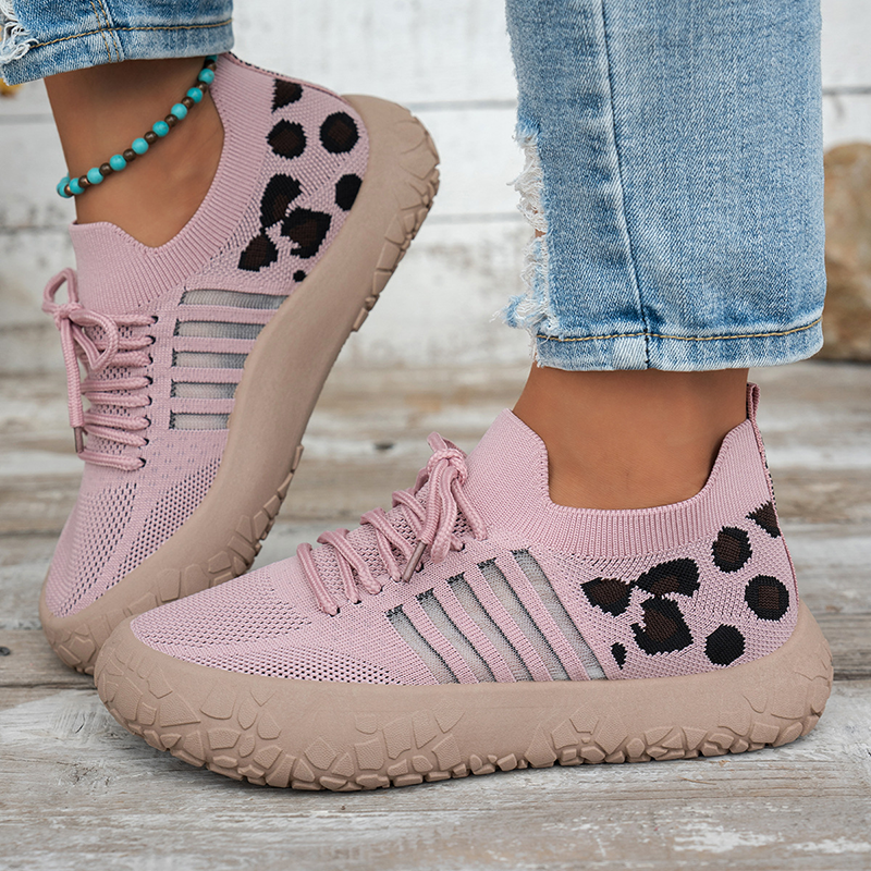 Women's Leopard-Print Panel Fly-Knit Sneakers