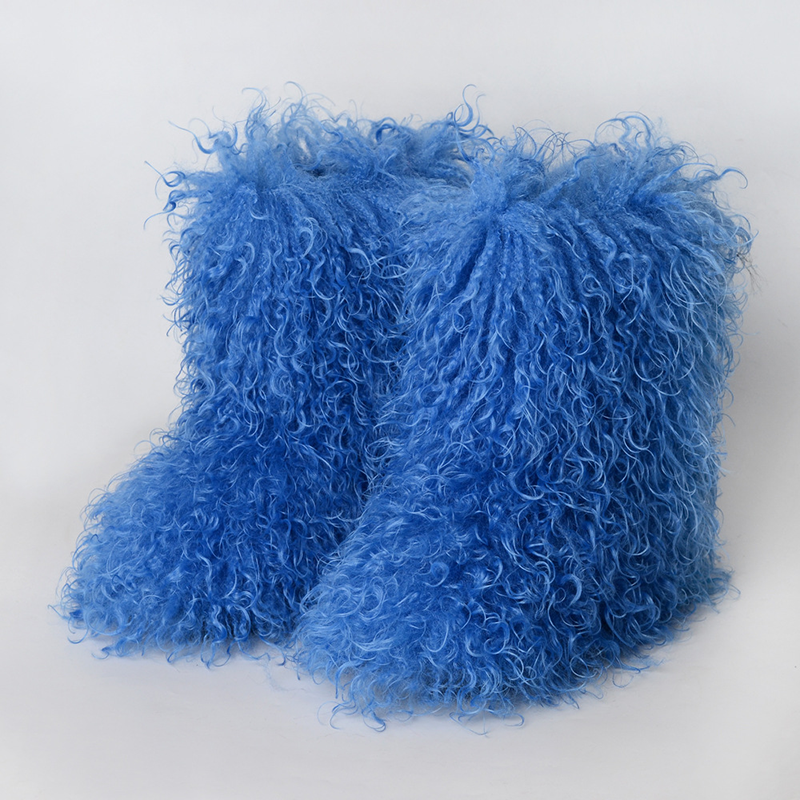 Women's fluffy curly-fur mid-calf boots