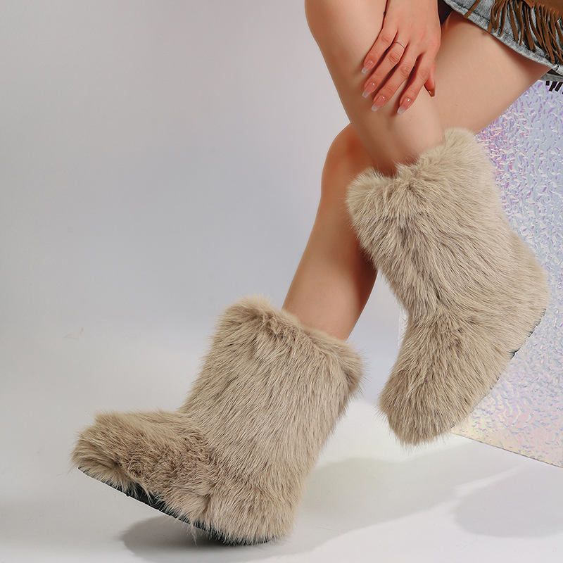 Women's fluffy plush mid-calf boots