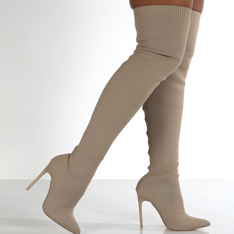 Women's Knitted Pointed-Toe Stiletto Sock Boots