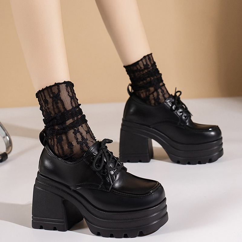 Women's Retro Lace-Up Block-Heel Platform Shoes