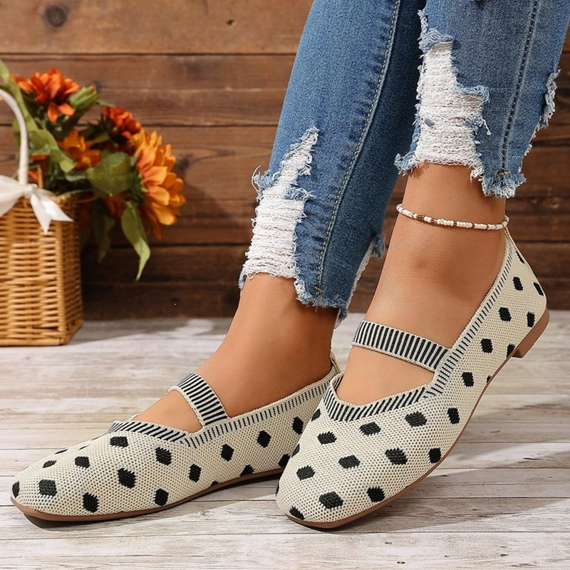 Polka Dot Knit Mary Jane Flats