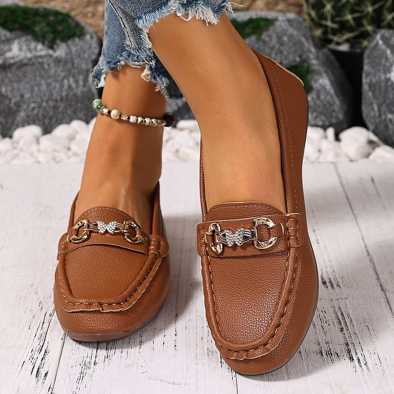 Women's Rhinestone Metal‑Bit Slip‑On Loafers