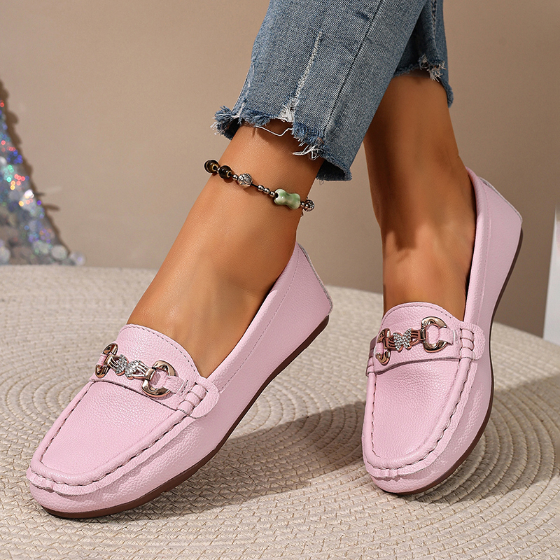 Women's Rhinestone Metal‑Bit Slip‑On Loafers