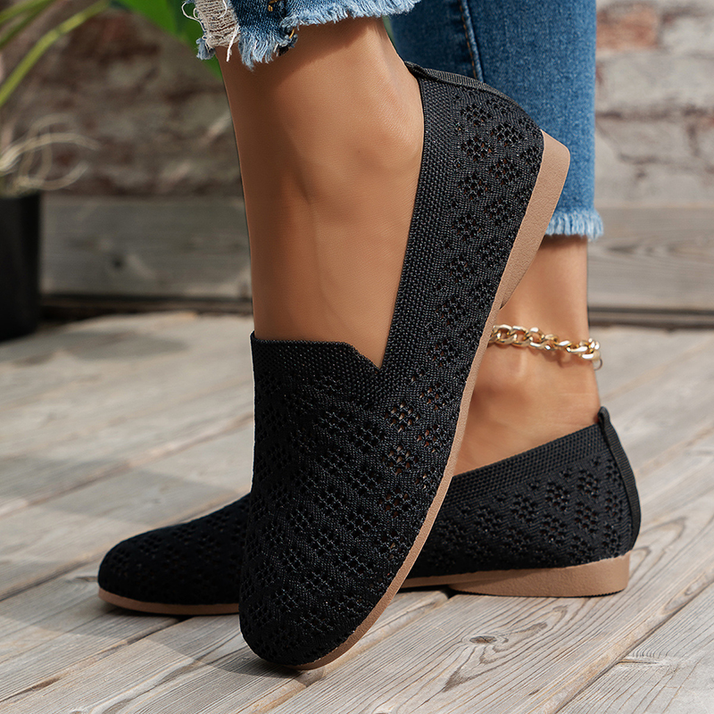 Women's Hollow Knit Breathable Slip-On Flat Loafers