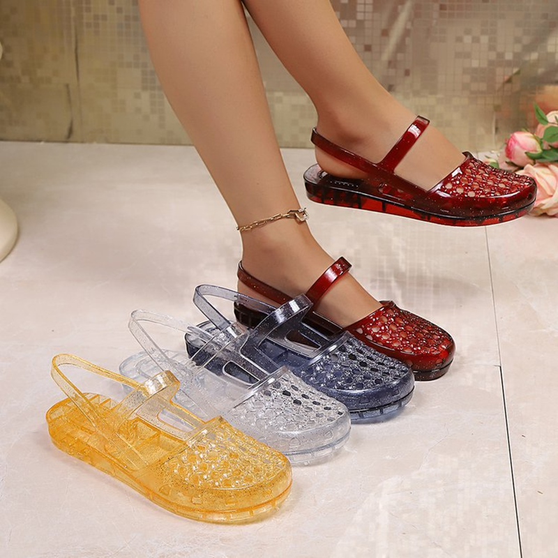 Women's transparent cut-out glitter jelly shoes