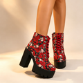 Women's Skull and Rose Print Platform Ankle Boots