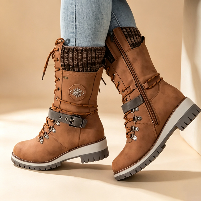 Women's fleece-lined snow boots with knit cuffs