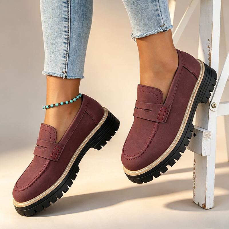 Women's platform slip-on shoes with block heels