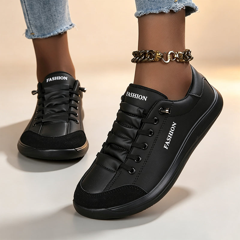 Elastic lace-up color-blocked women's casual shoes