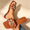 Women's Retro Metal Buckle Flat Slide Sandals