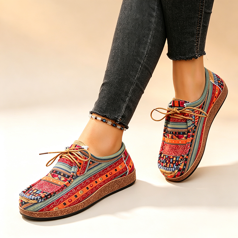 Women's Bohemian Geometric Print Lace-Up Canvas Shoes