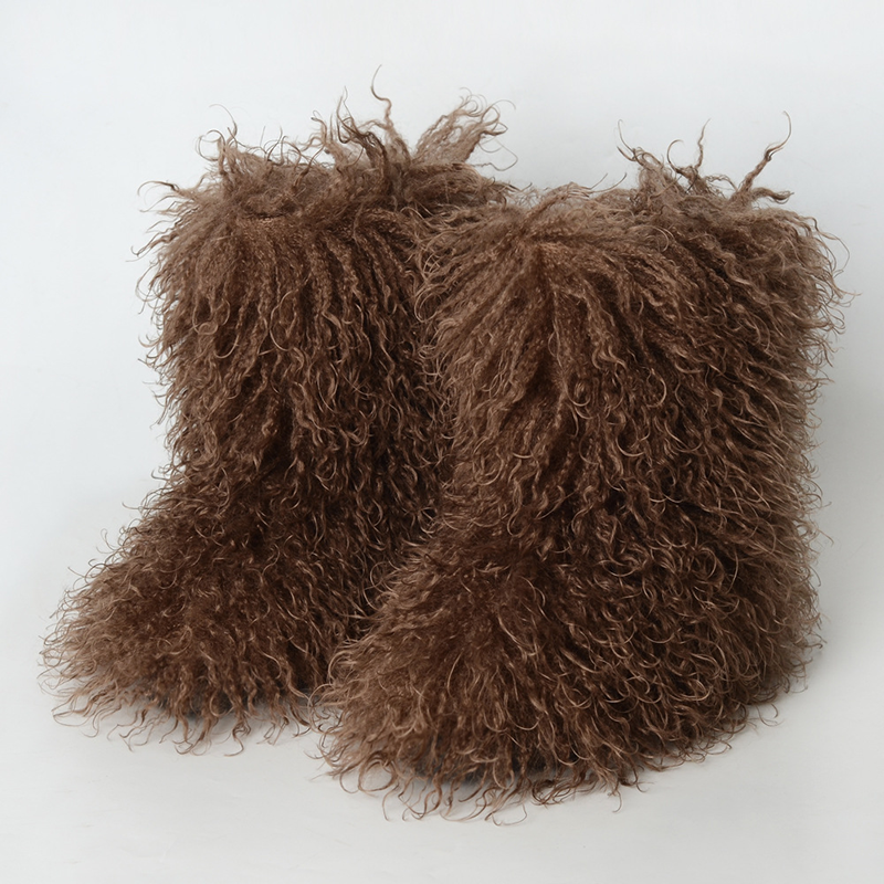 Women's fluffy curly-fur mid-calf boots