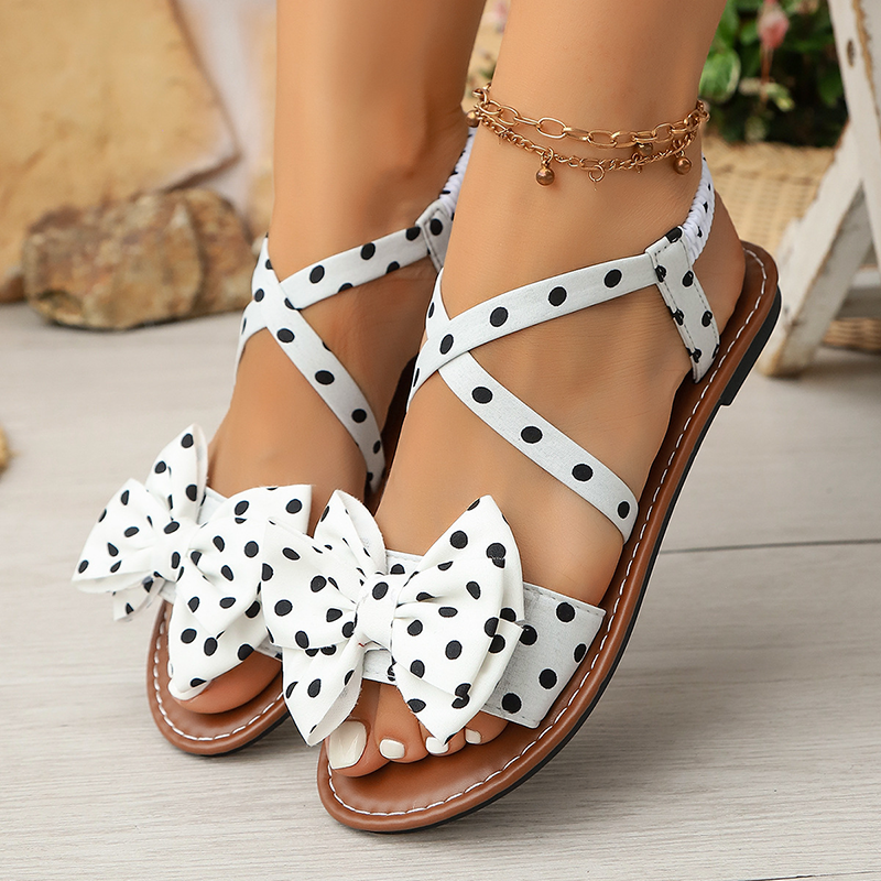 Women's Polka-Dot Bow Crisscross-Strap Flat Sandals