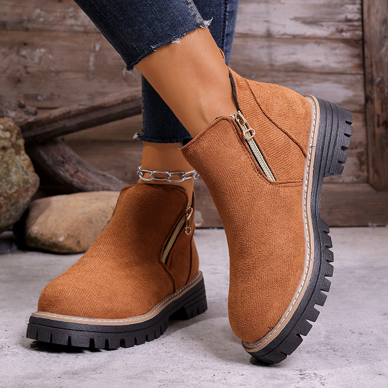 Women's Side Zipper Platform Chunky Ankle Boots