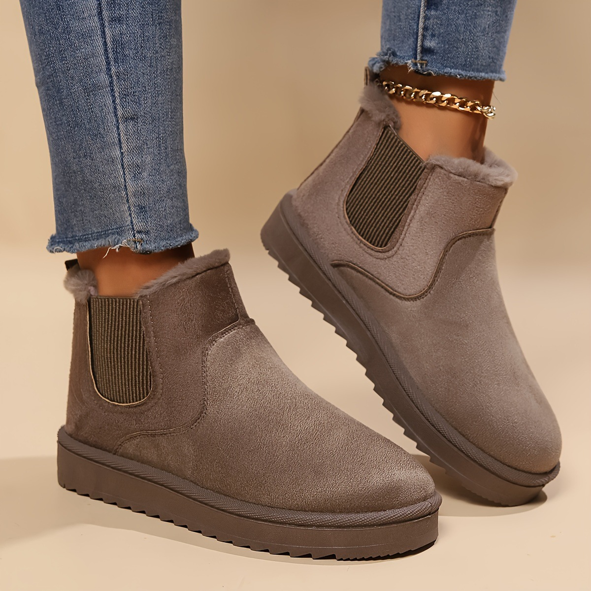Women’s Elastic Side Fur Lined Ankle Boots