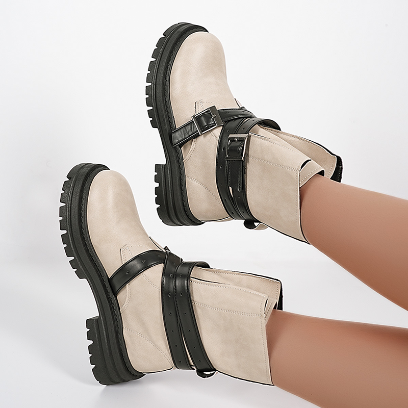 Women's Retro Buckle-Strap Platform Boots