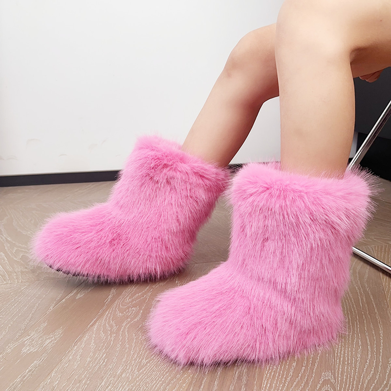Women's fluffy plush mid-calf boots