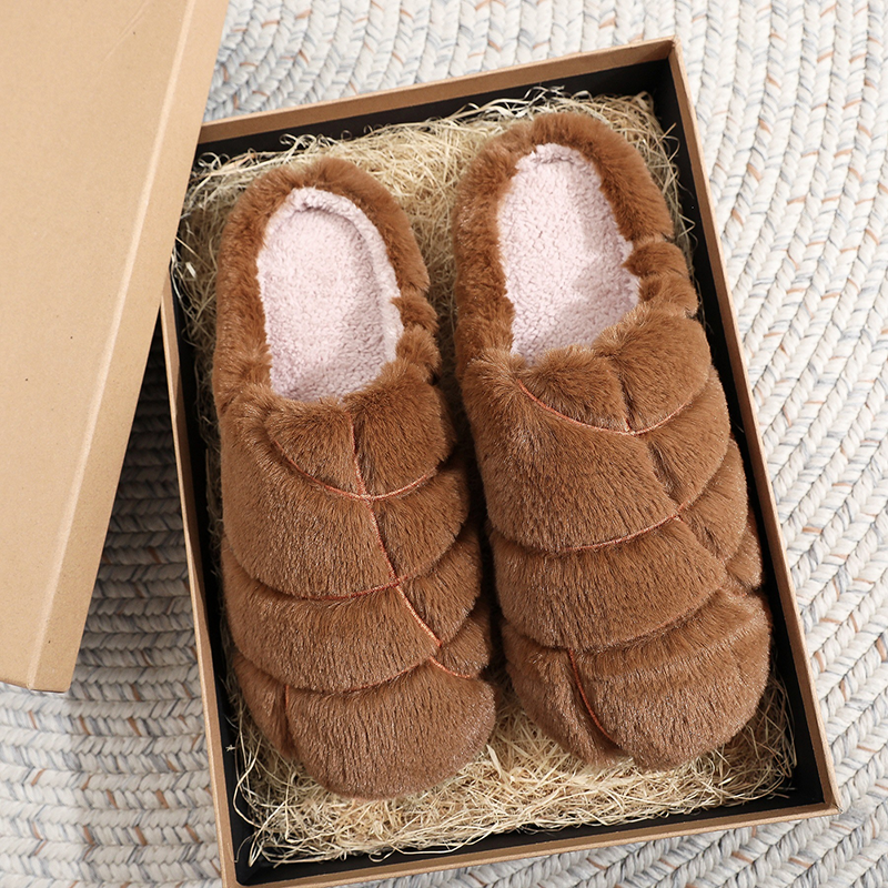 Women's Striped Plush Closed-Toe Slippers