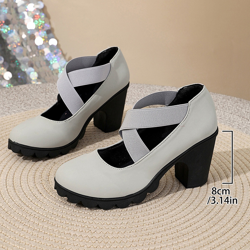 Women's Block-Heel Shoes with Crisscross Elastic Straps