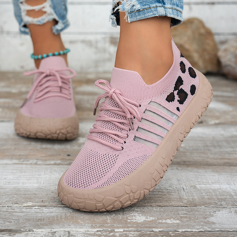 Women's Leopard-Print Panel Fly-Knit Sneakers