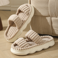 Women's Striped Plush Open-Toe Cloud-Like Indoor Slippers