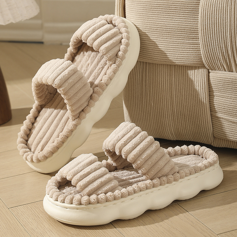 Women's Striped Plush Open-Toe Cloud-Like Indoor Slippers