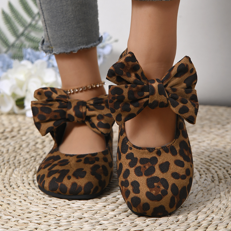 Leopard-print bow Mary Jane flats for women
