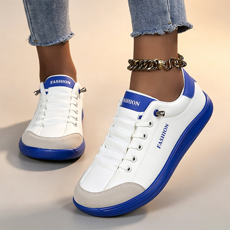 Elastic lace-up color-blocked women's casual shoes