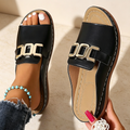 Women's Casual Platform Open-Toe Sandals with Metal Buckle