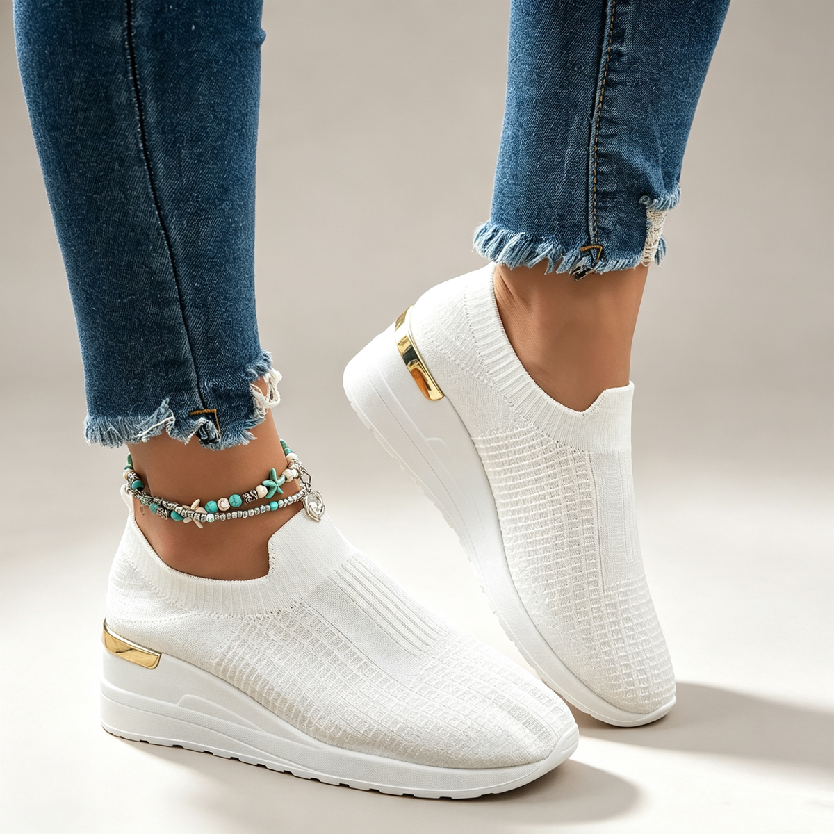 Women's Fly Knit Breathable Mesh Chunky Platform Casual Shoes